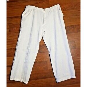 Havana Shirt Co Pants Men's L 36x27 White Linen  Flat Front Straight     T36